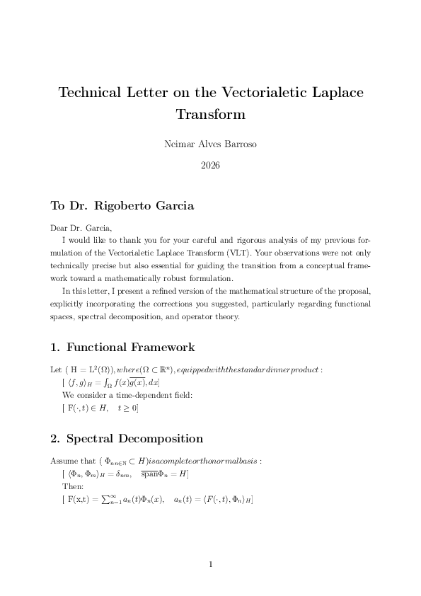 (PDF) Technical Letter on the Vectorialetic Laplace Transform