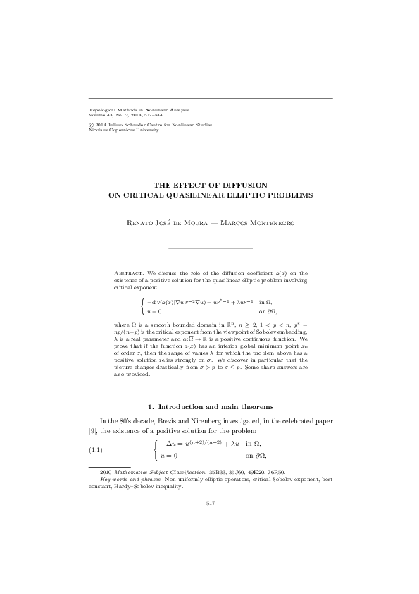 (PDF) The effect of diffusion on critical quasilinear elliptic problems