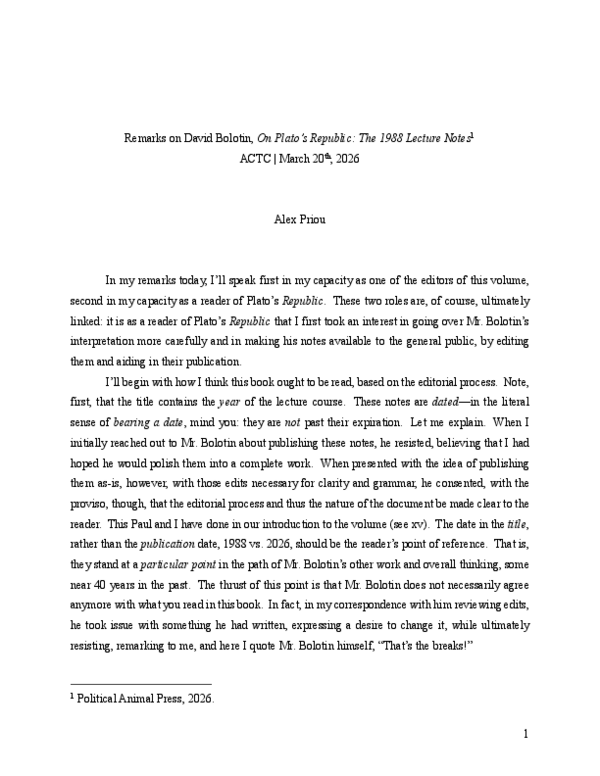 (PDF) Remarks on David Bolotin, 