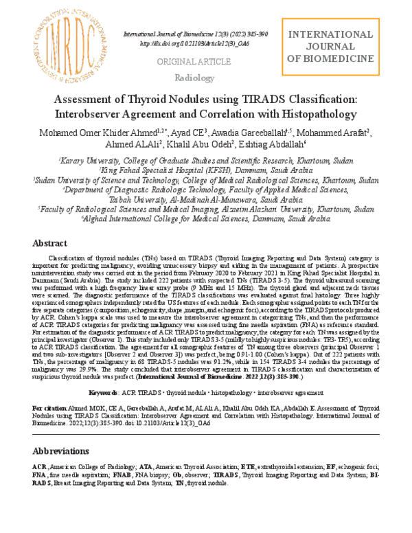 (PDF) Assessment of Thyroid Nodules using TIRADS Classification ...
