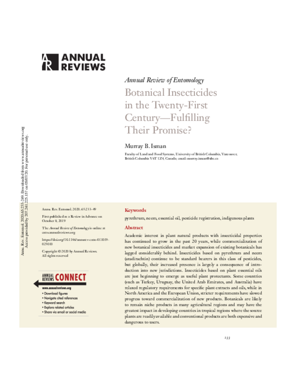 (PDF) Botanical Insecticides in the Twenty-First Century—Fulfilling ...