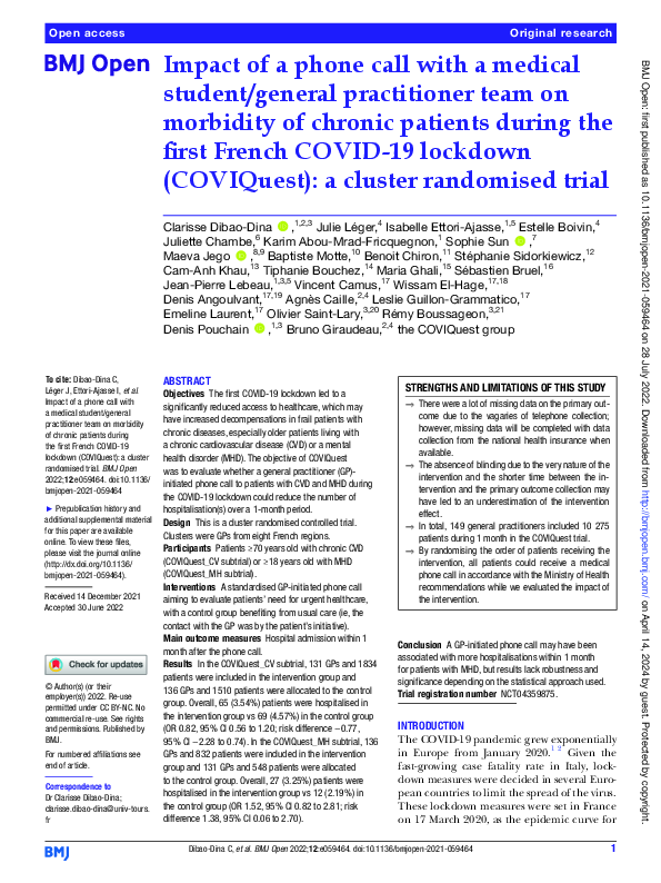 (PDF) Impact of a phone call with a medical student/general ...