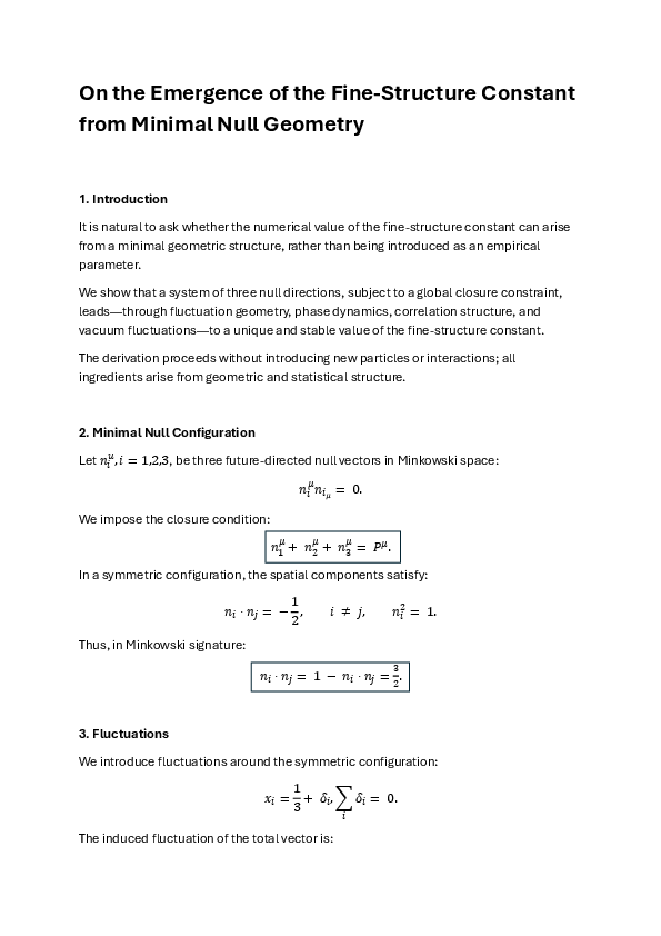(PDF) On the Emergence of the Fine-Structure Constant from Minimal Null ...