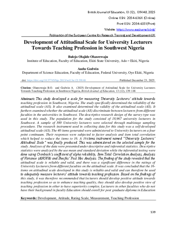 (PDF) Development of Attitudinal Scale