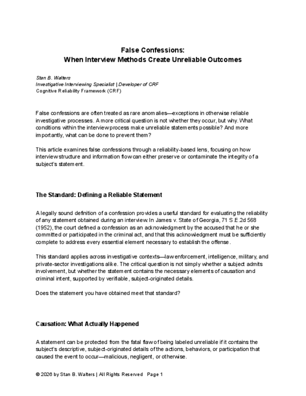 (PDF) False Confessions: When Interview Methods Create Unreliable Outcomes
