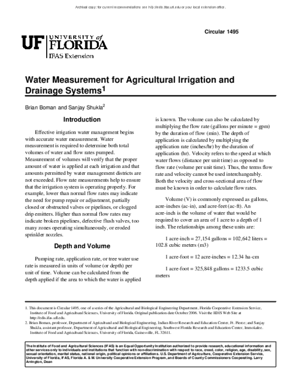 (PDF) Water Measurement for Agricultural Irrigation and Drainage Systems