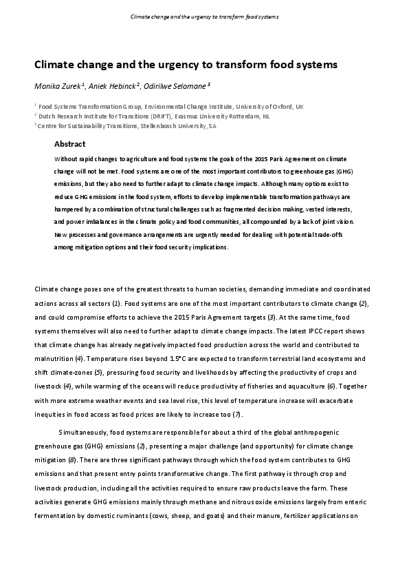 (PDF) Climate change and the urgency to transform food systems