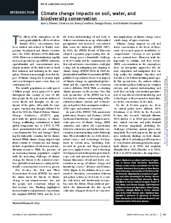 (PDF) Climate change impacts on soil, water, and biodiversity conservation