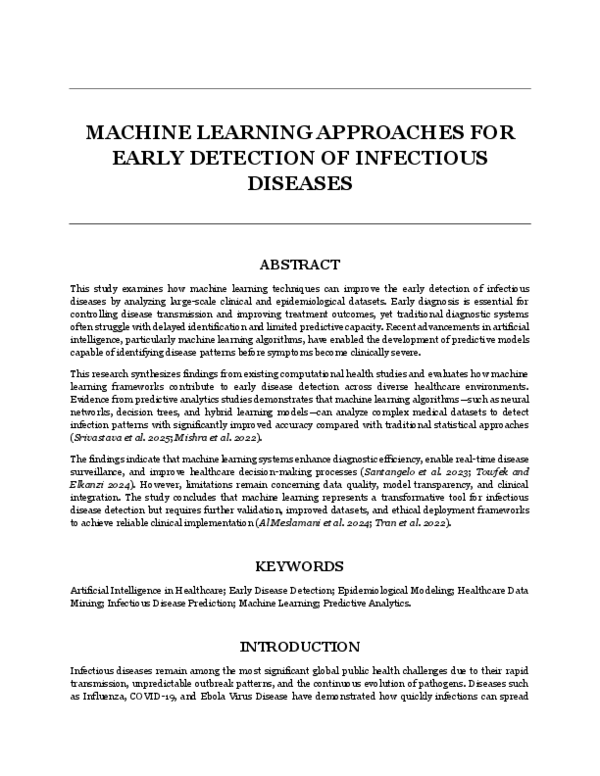 (PDF) MACHINE LEARNING APPROACHES FOR EARLY DETECTION OF INFECTIOUS ...