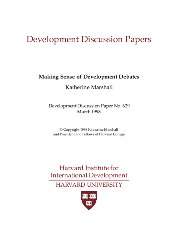 (PDF) Making Sense of Development Debates. HIID Development Discussion ...