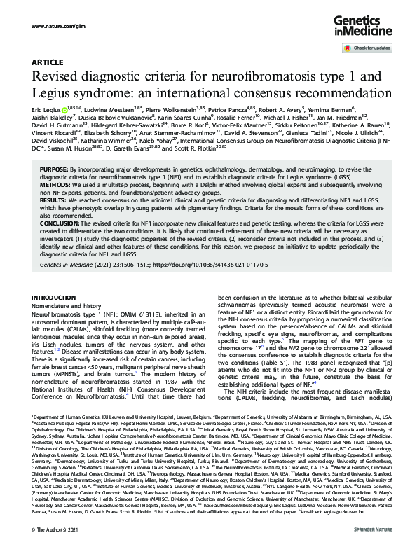 (PDF) Revised diagnostic criteria for neurofibromatosis type 1 and ...