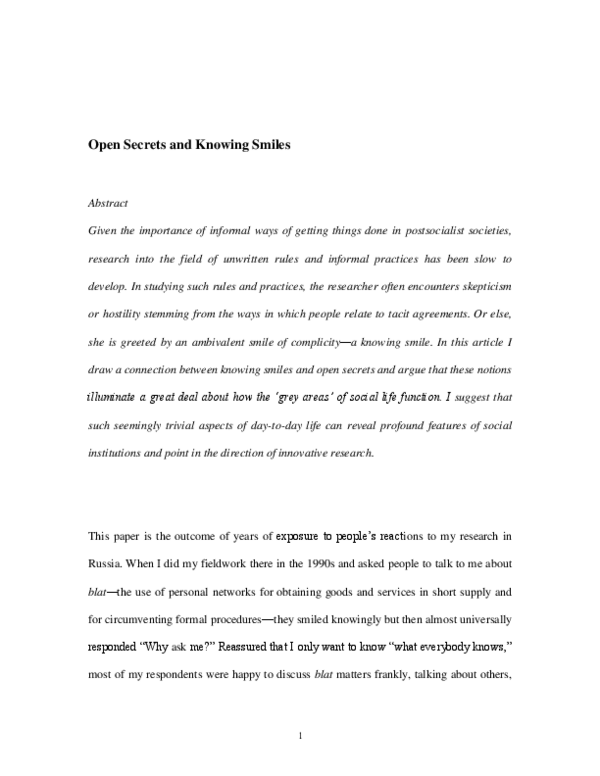 (PDF) Open Secrets and Knowing Smiles
