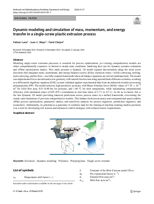 (PDF) Dynamic modeling and simulation of mass, momentum, and energy ...