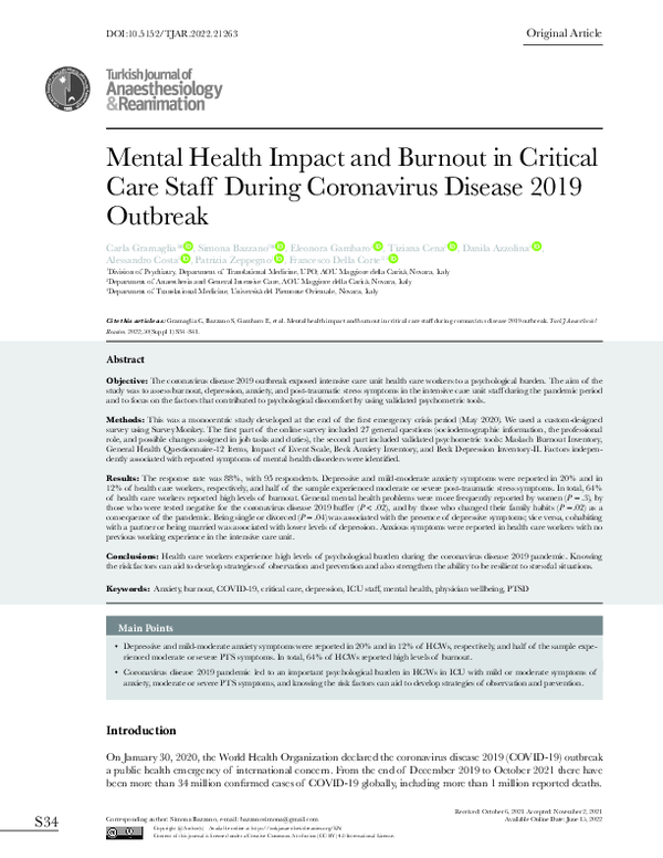 (PDF) Mental Health Impact and Burnout in Critical Care Staff During ...