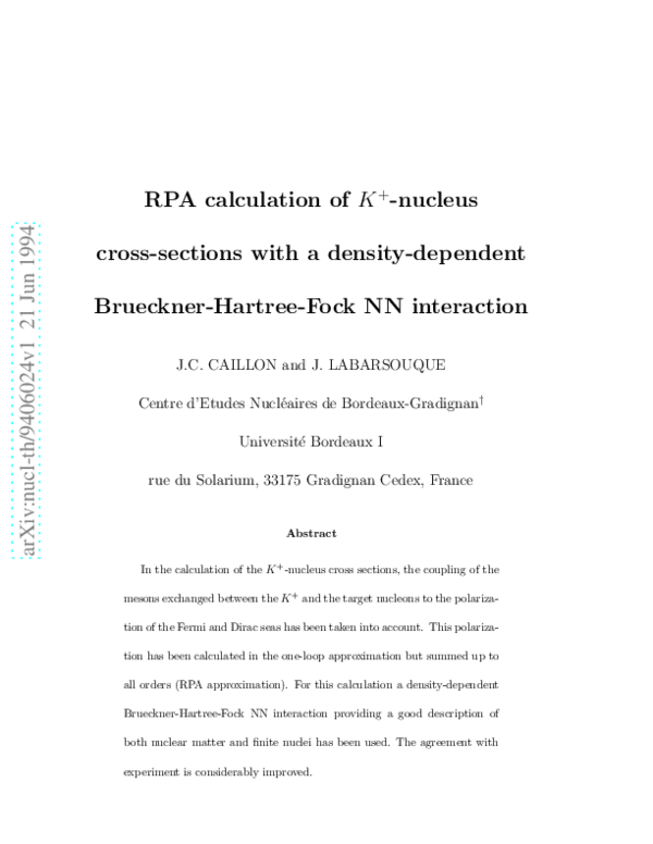 (PDF) RPA calculation of K+-nucleus cross sections with a density ...