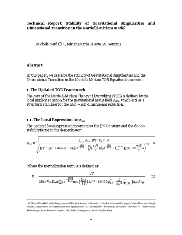 (PDF) Stability of Gravitational Singularities and Dimensional ...
