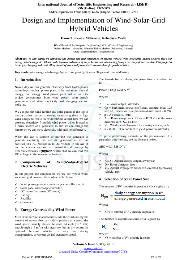 (PDF) Design and Implementation of Wind-Solar-Grid Hybrid Vehicles