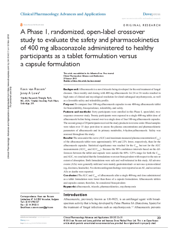 (PDF) A Phase 1, randomized, open-label crossover study to evaluate the ...
