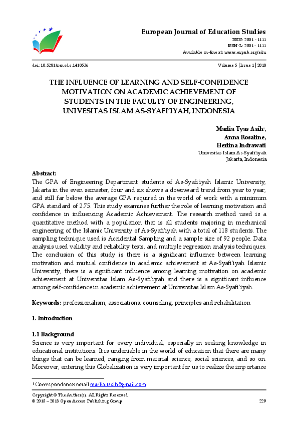 (PDF) The Influence of Learning and Self-Confidence Motivation on ...