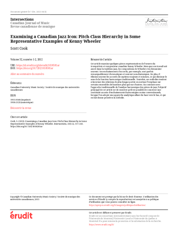 (PDF) Examining a Canadian Jazz Icon: Pitch-Class Hierarchy in Some ...