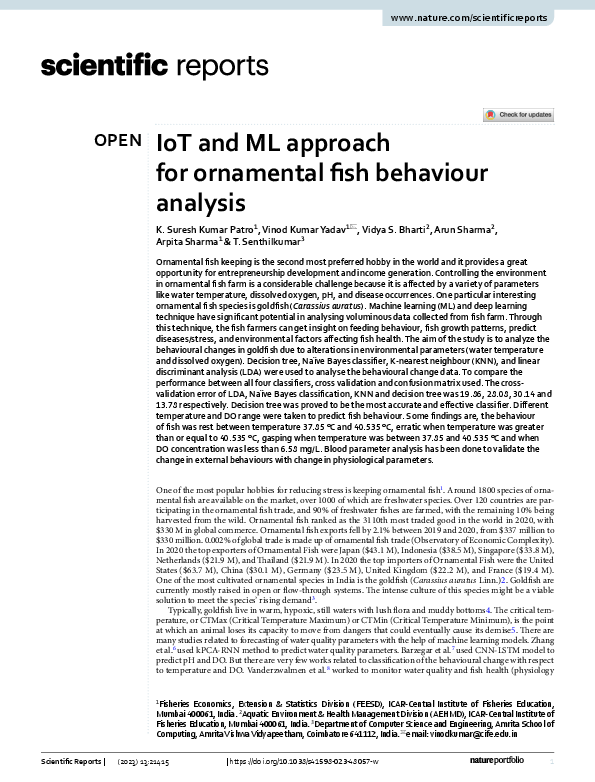 (PDF) IoT and ML approach for ornamental fish behaviour analysis