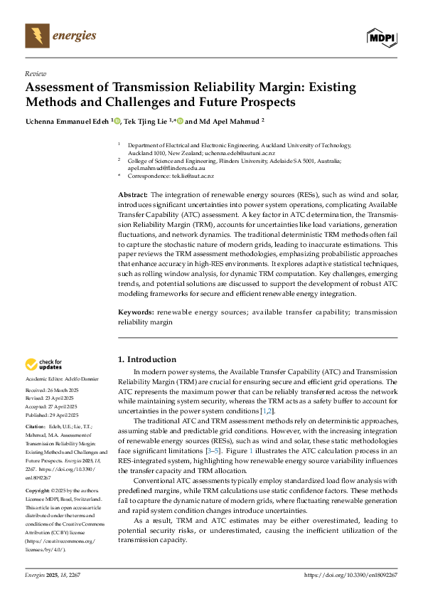 (PDF) Assessment of Transmission Reliability Margin: Existing Methods ...