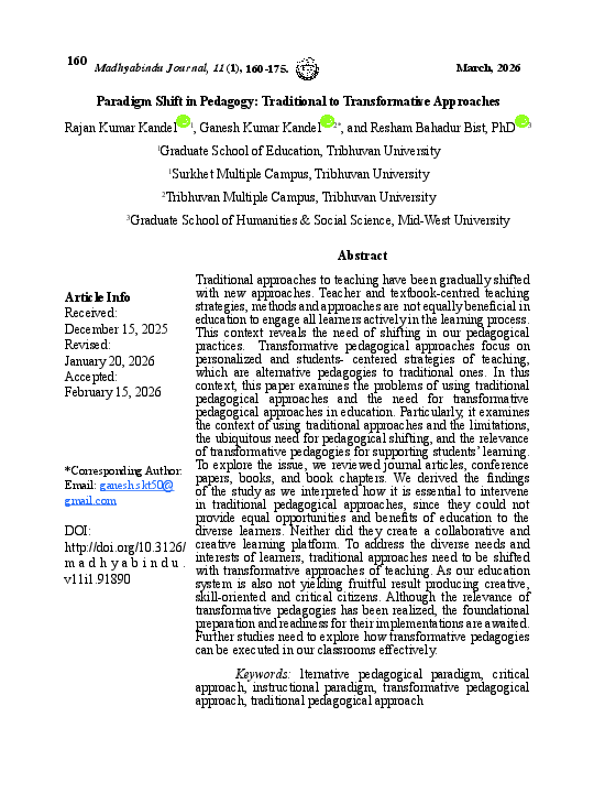 (PDF) Paradigm Shift in Pedagogy: Traditional to Transformative Approaches