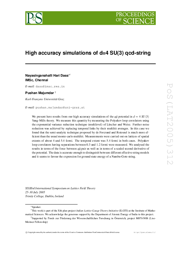(PDF) High accuracy simulations of d=4 SU(3) qcd-string