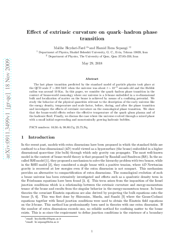 (PDF) Effect of an extrinsic curvature on a quark–hadron phase transition