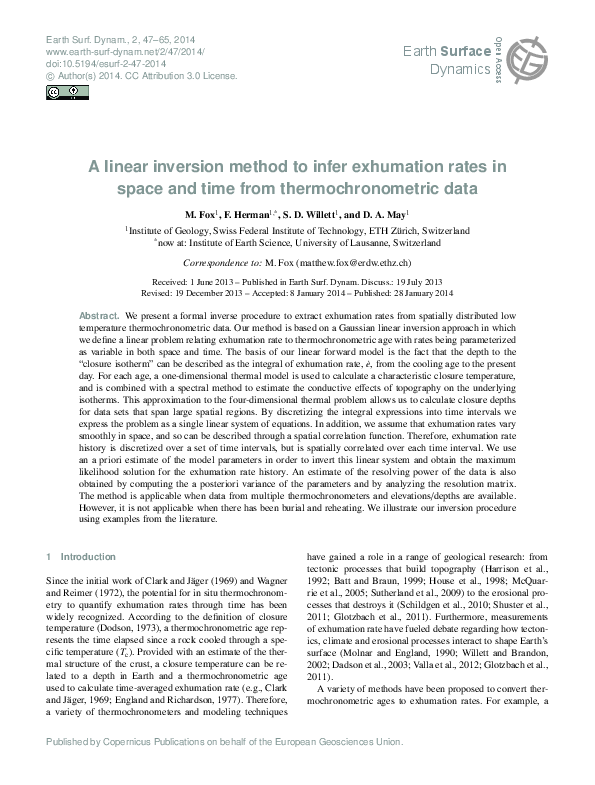 (PDF) A linear inversion method to infer exhumation rates in space and ...