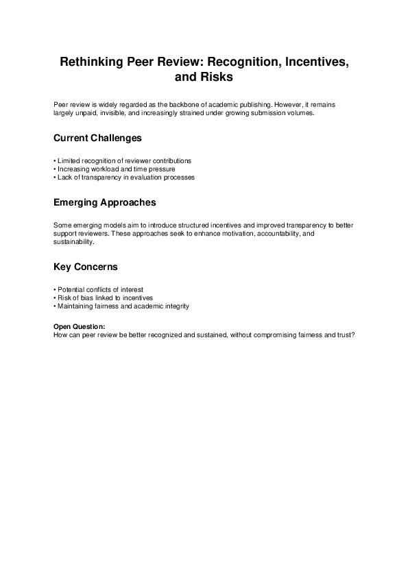 (PDF) Rethinking Peer Review: Recognition, Incentives, and Risks
