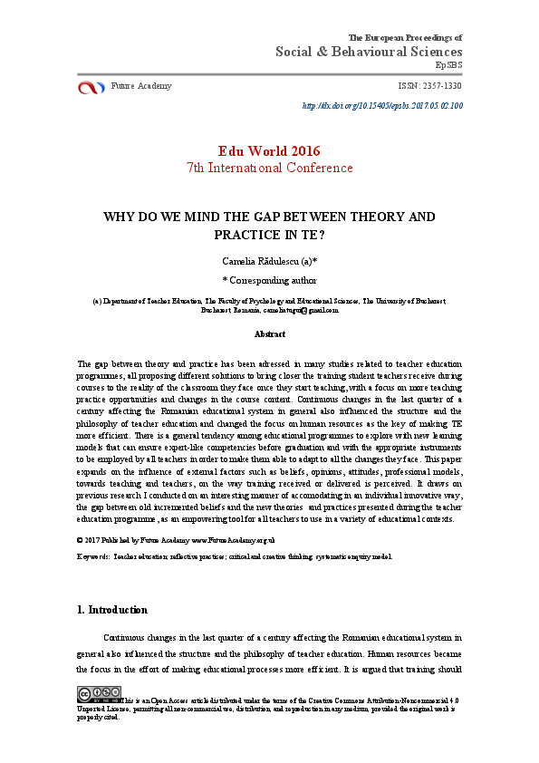 (PDF) Why Do We Mind the Gap between Theory and Practice in TE?