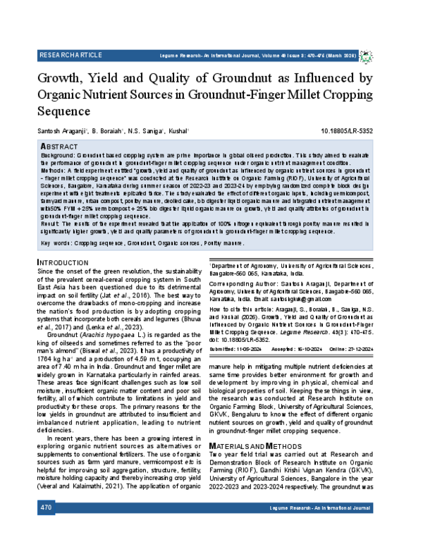 (PDF) Growth, Yield and Quality of Groundnut as Influenced by Organic ...