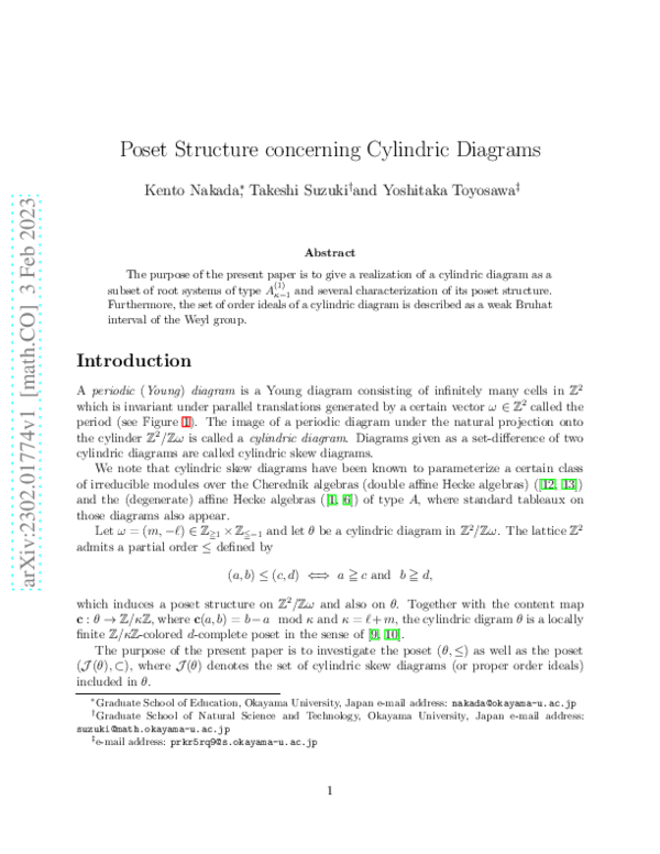 (PDF) Poset Structure concerning Cylindric Diagrams