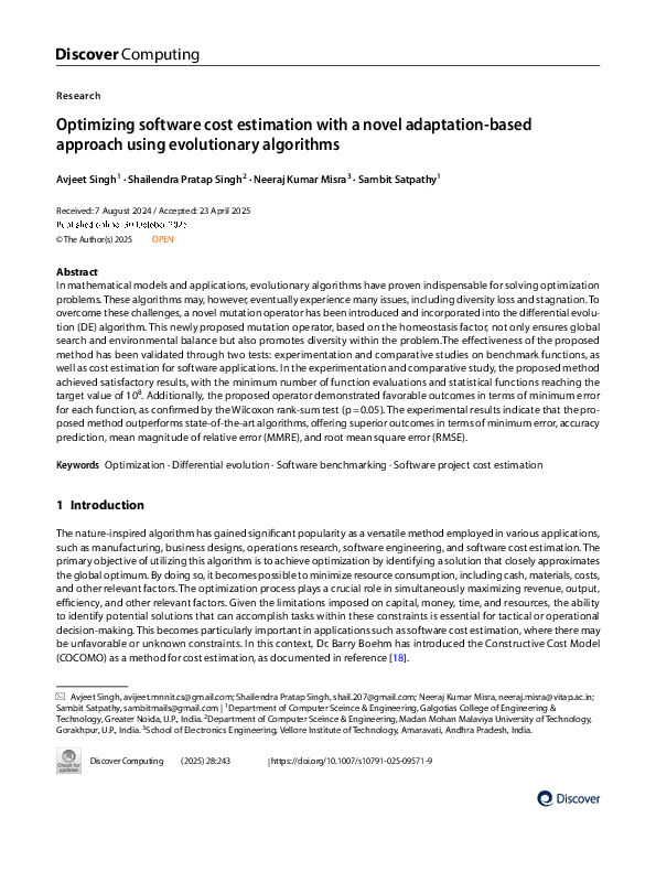(PDF) Optimizing software cost estimation with a novel adaptation-based ...