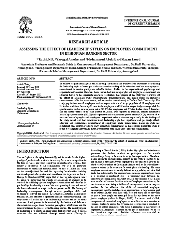 (PDF) ASSESSING THE EFFECT OF LEADERSHIP STYLES ON EMPLOYEES COMMITMENT ...