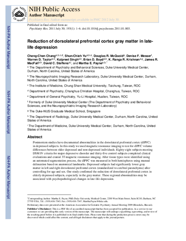 (PDF) Reduction of dorsolateral prefrontal cortex gray matter in late ...