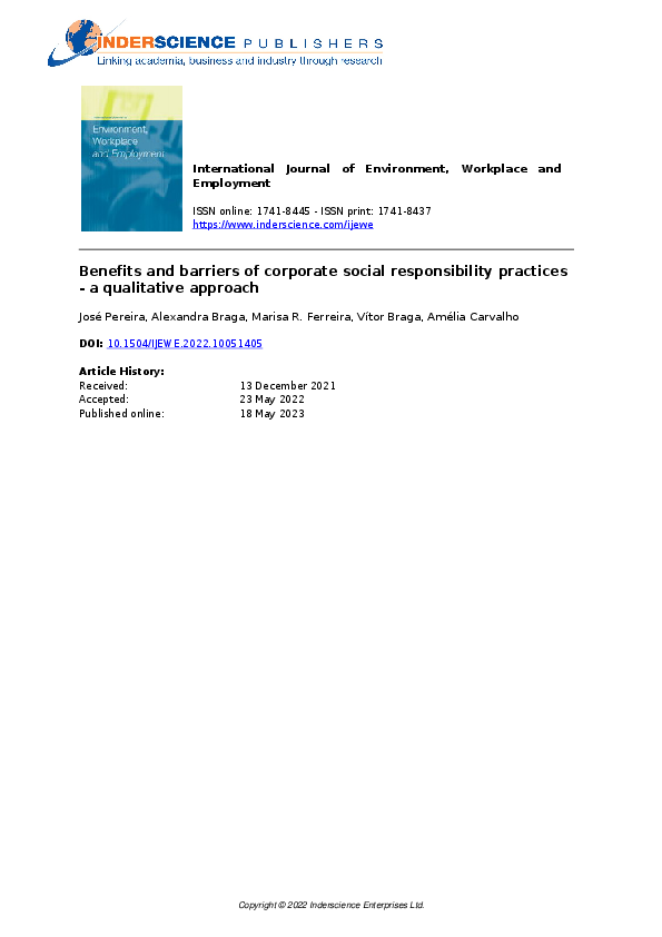 (PDF) Benefits and barriers of corporate social responsibility ...