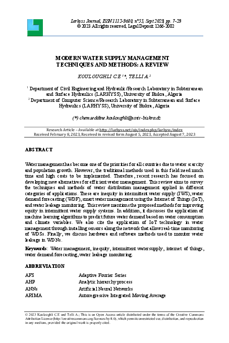 (PDF) MODERN WATER SUPPLY MANAGEMENT TECHNIQUES AND METHODS: A REVIEW