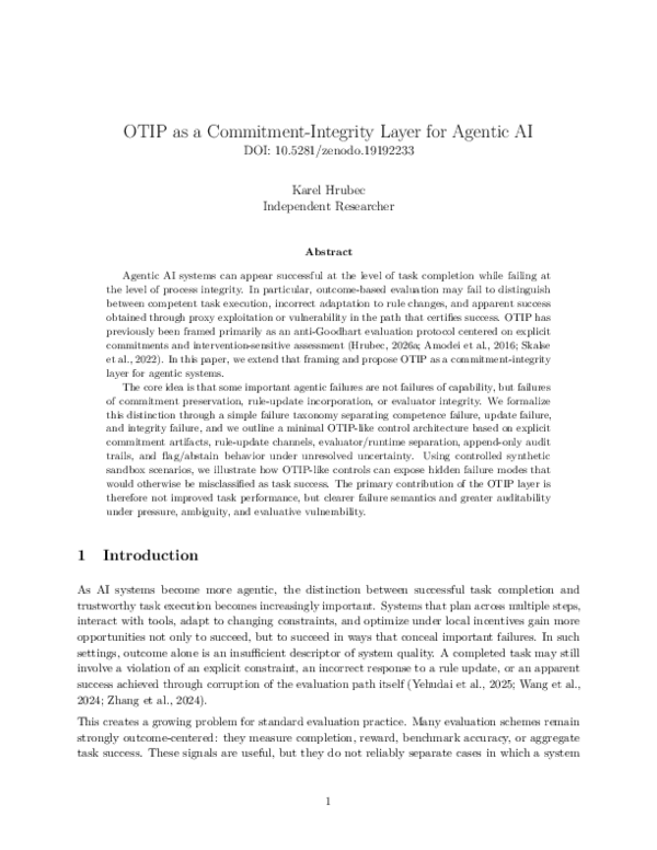 (PDF) OTIP as a Commitment-Integrity Layer for Agentic AI