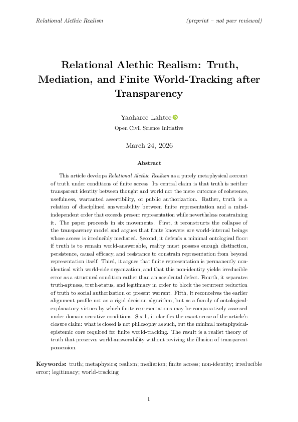 (PDF) Relational Alethic Realism: Truth, Mediation, and Finite World ...