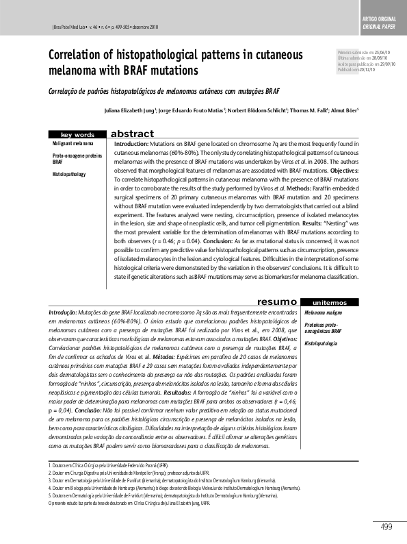 (PDF) Correlation of histopathological patterns in cutaneous melanoma ...