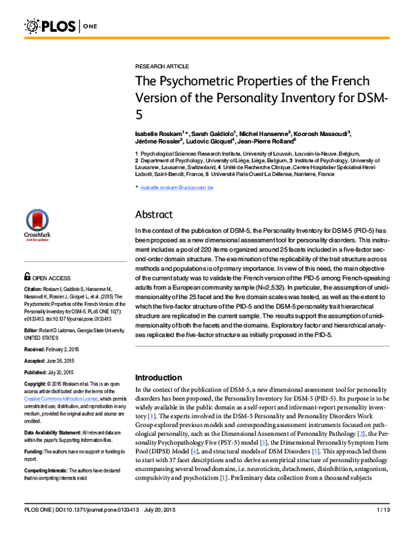 (PDF) The Psychometric Properties of the French Version of the ...