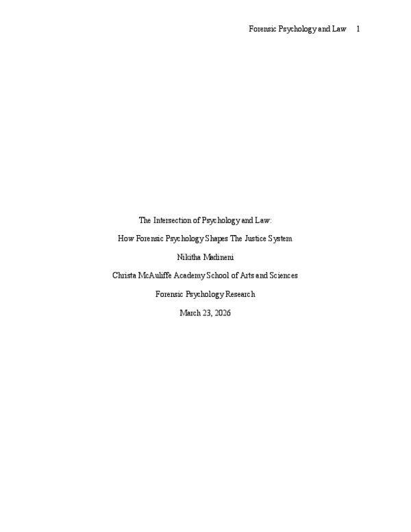 (PDF) Forensic Psychology and Law 1 The Intersection of Psychology and ...