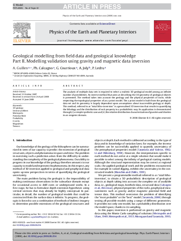 (PDF) Geological modelling from field data and geological knowledge