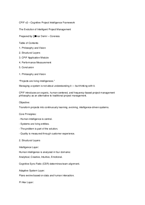 (PDF) CPIF v2 -Cognitive Project Intelligence Framework The Evolution ...