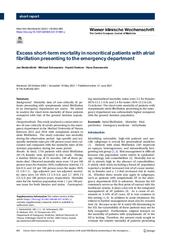(PDF) Excess short-term mortality in noncritical patients with atrial ...