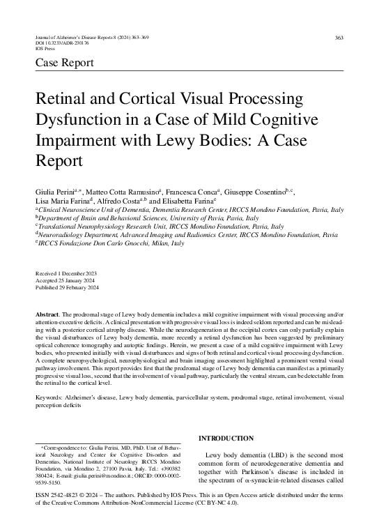 (PDF) Retinal and Cortical Visual Processing Dysfunction in a Case of ...