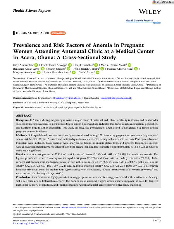 (PDF) Prevalence and Risk Factors of Anemia in Pregnant Women Attending ...