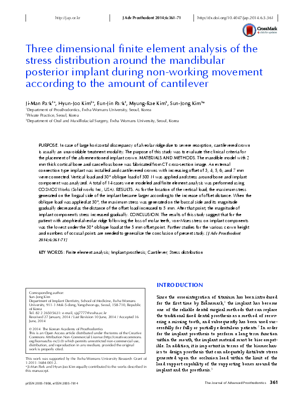 (PDF) Three dimensional finite element analysis of the stress ...